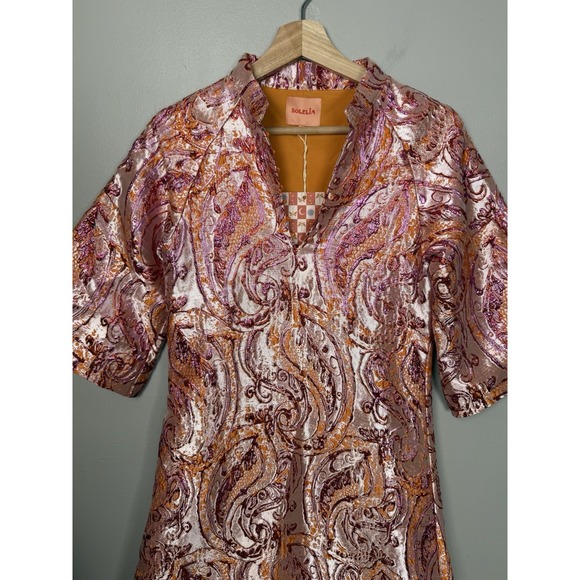 Solelia Cleo Golden Flame Metallic Paisley Brocade Dress XS Boho Luxe NWT - Picture 4 of 16